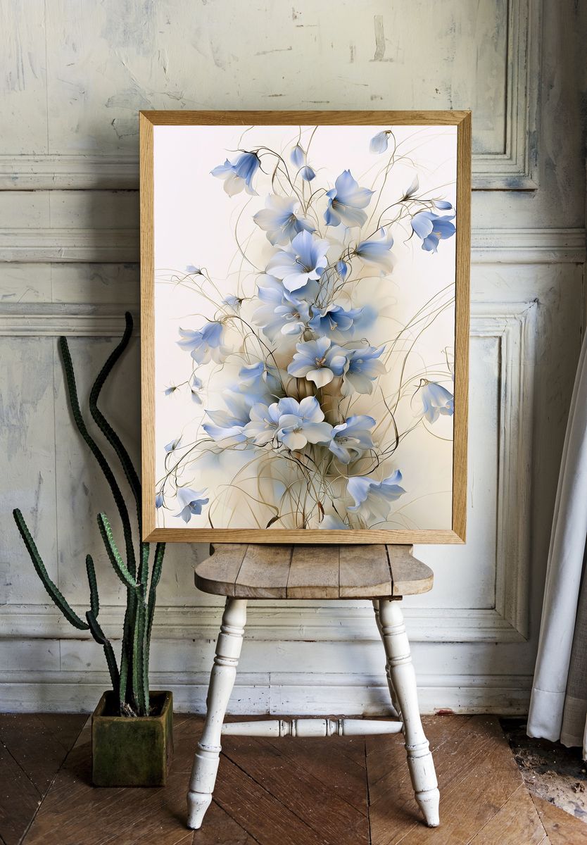 Blue Floral Elegance Illustration Poster. — room view 1