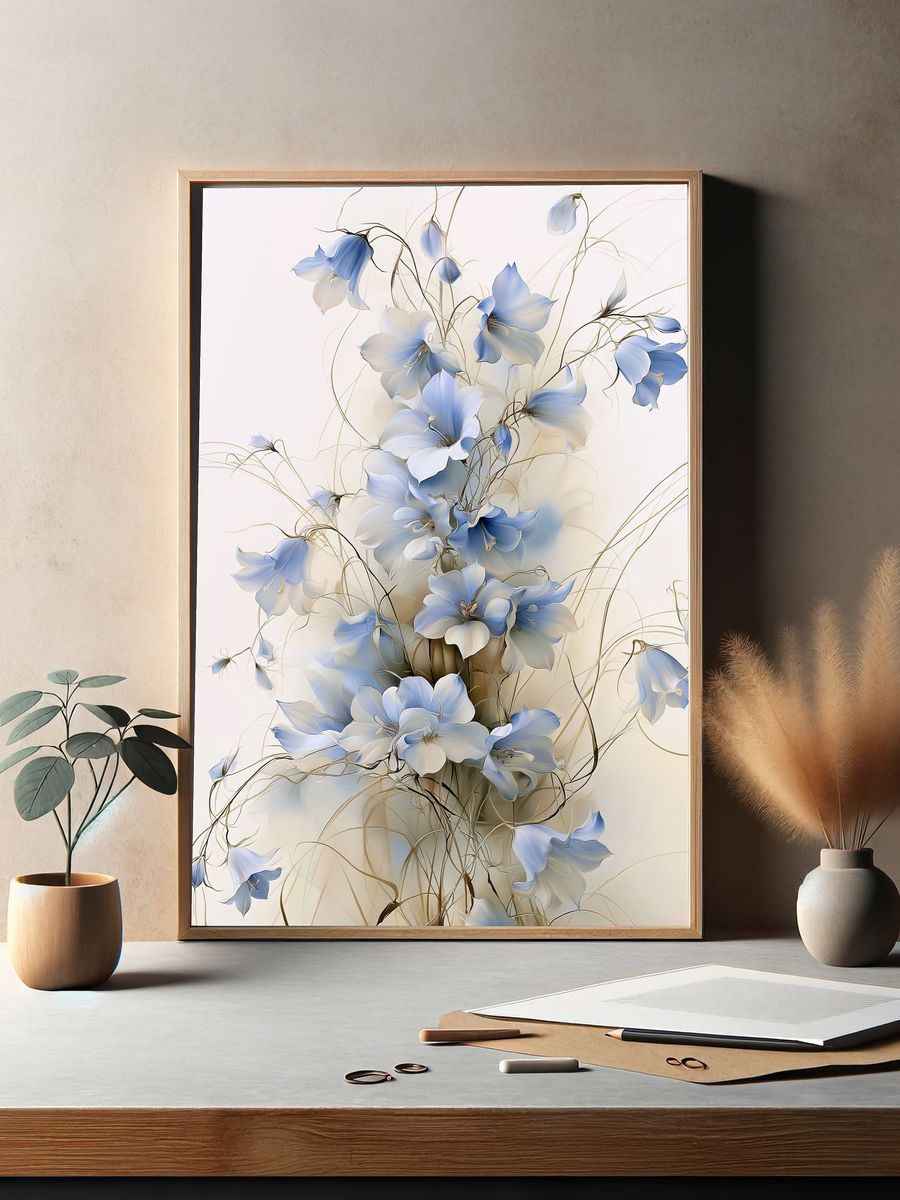 Blue Floral Elegance Illustration Poster. — room view 2