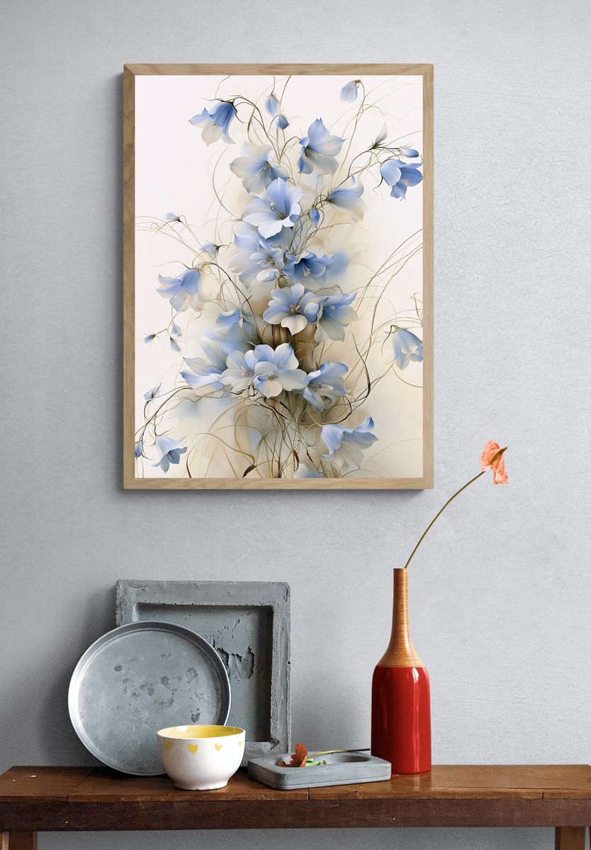 Blue Floral Elegance Illustration Poster. — room view 3