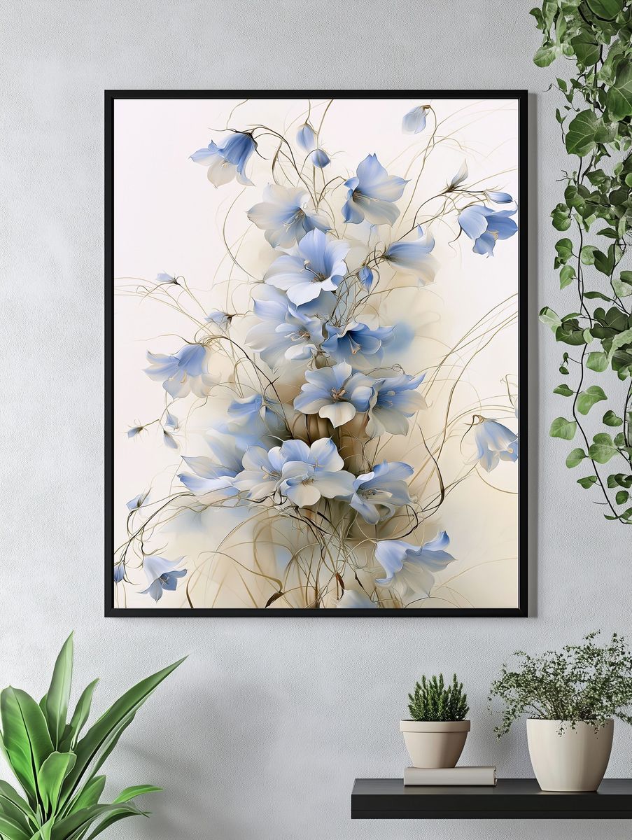 Blue Floral Elegance Illustration Poster. — room view 4