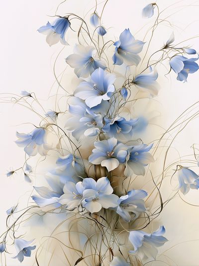 Blue Floral Elegance Illustration Poster. poster