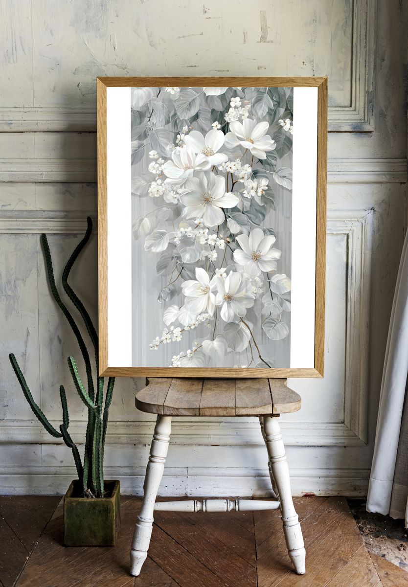 White Floral Elegance Poster room preview