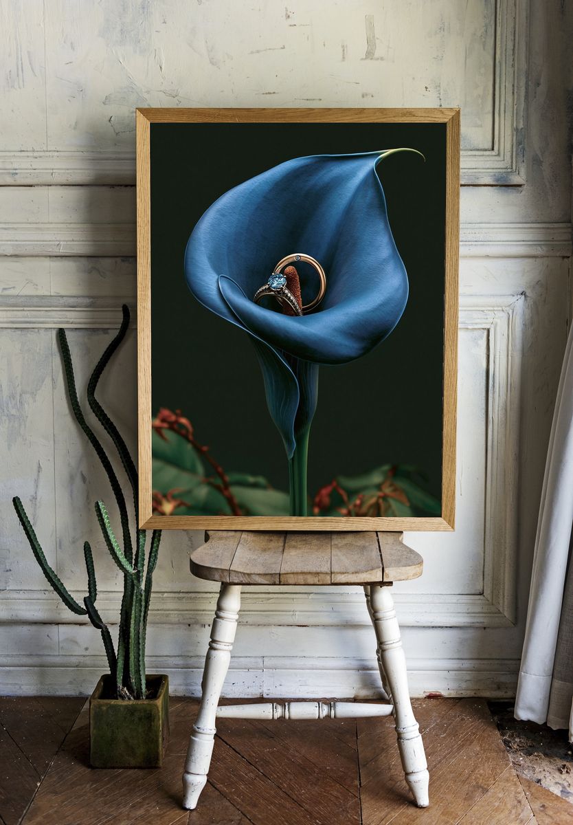 Blue Calla Lily Jewelry Print. room preview