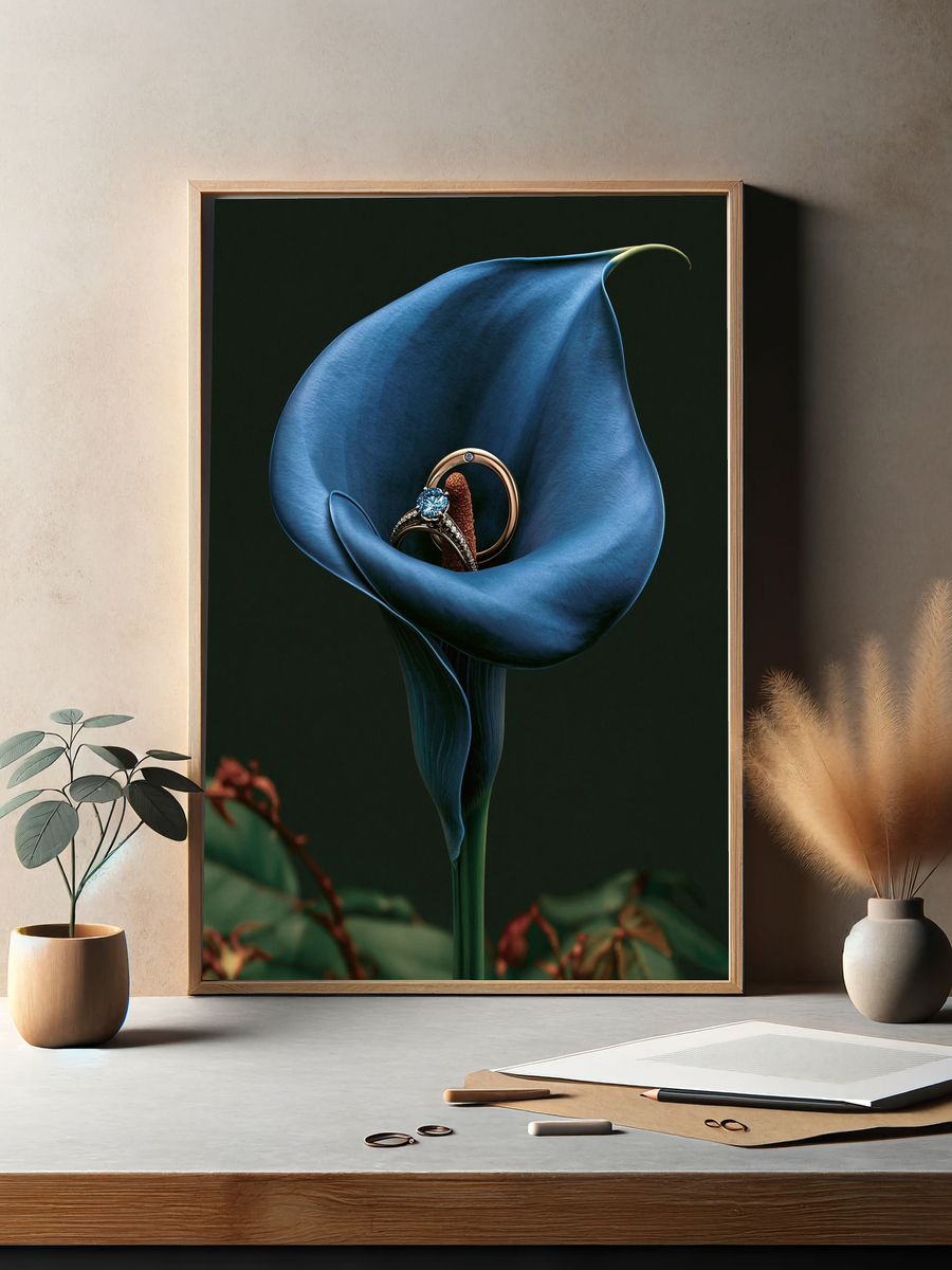 Blue Calla Lily Jewelry Print. — room view 2