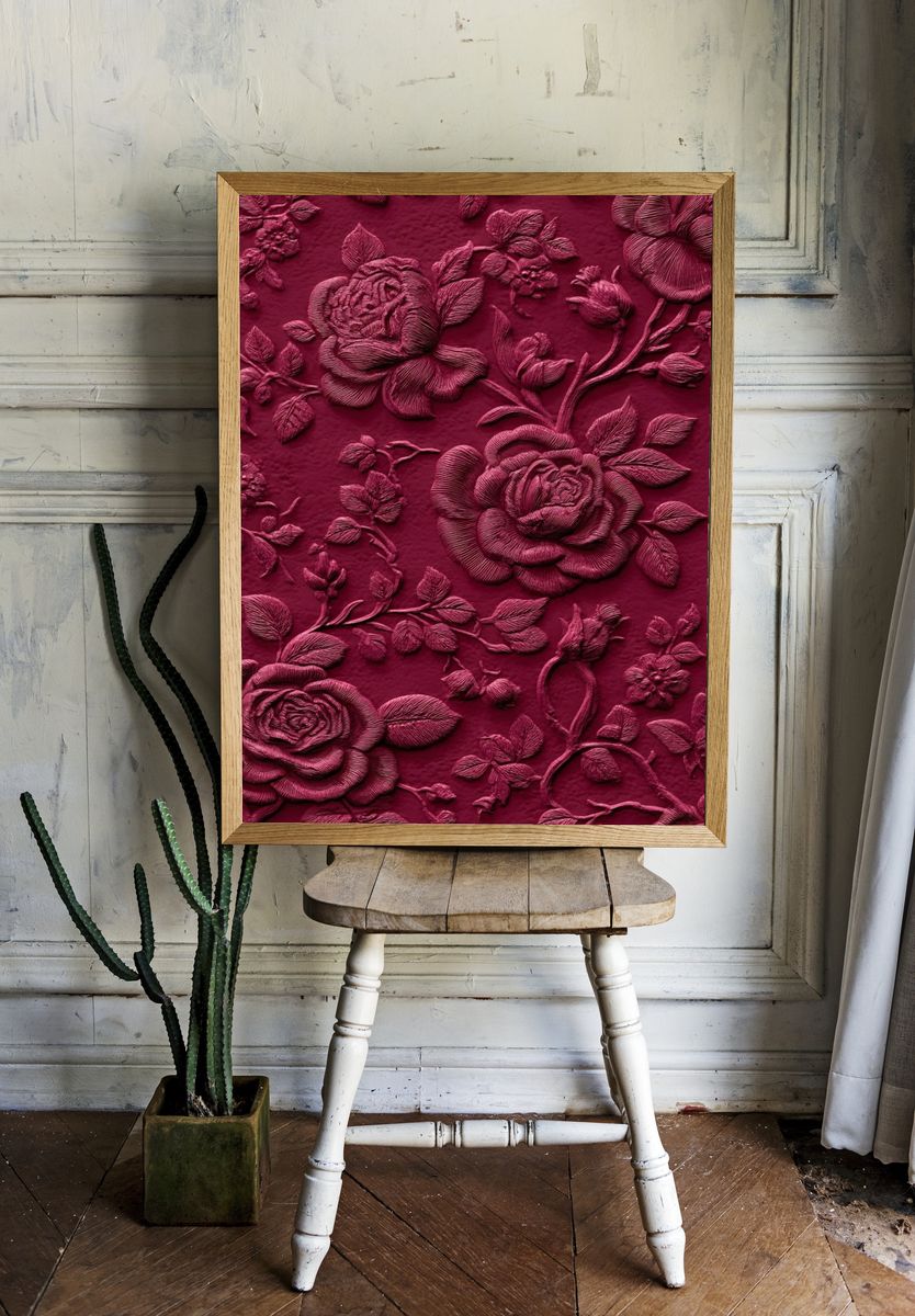 Elegant Floral Relief Poster. — room view 1