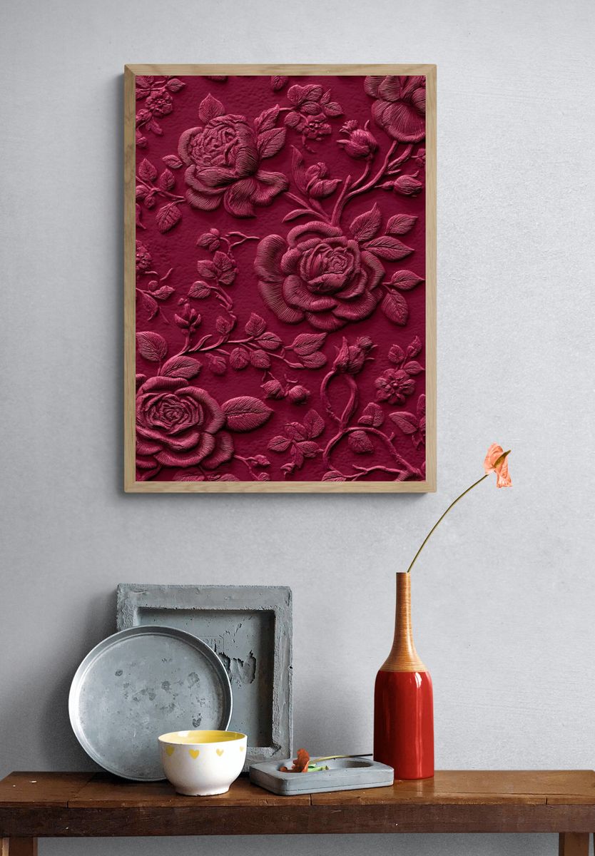 Elegant Floral Relief Poster. — room view 3