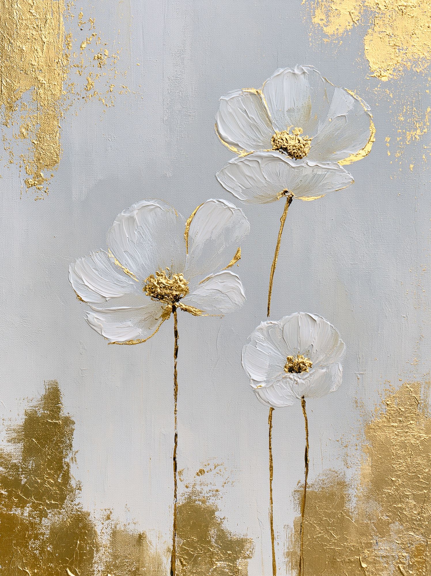 White Floral Gold Leaf Poster. poster detail