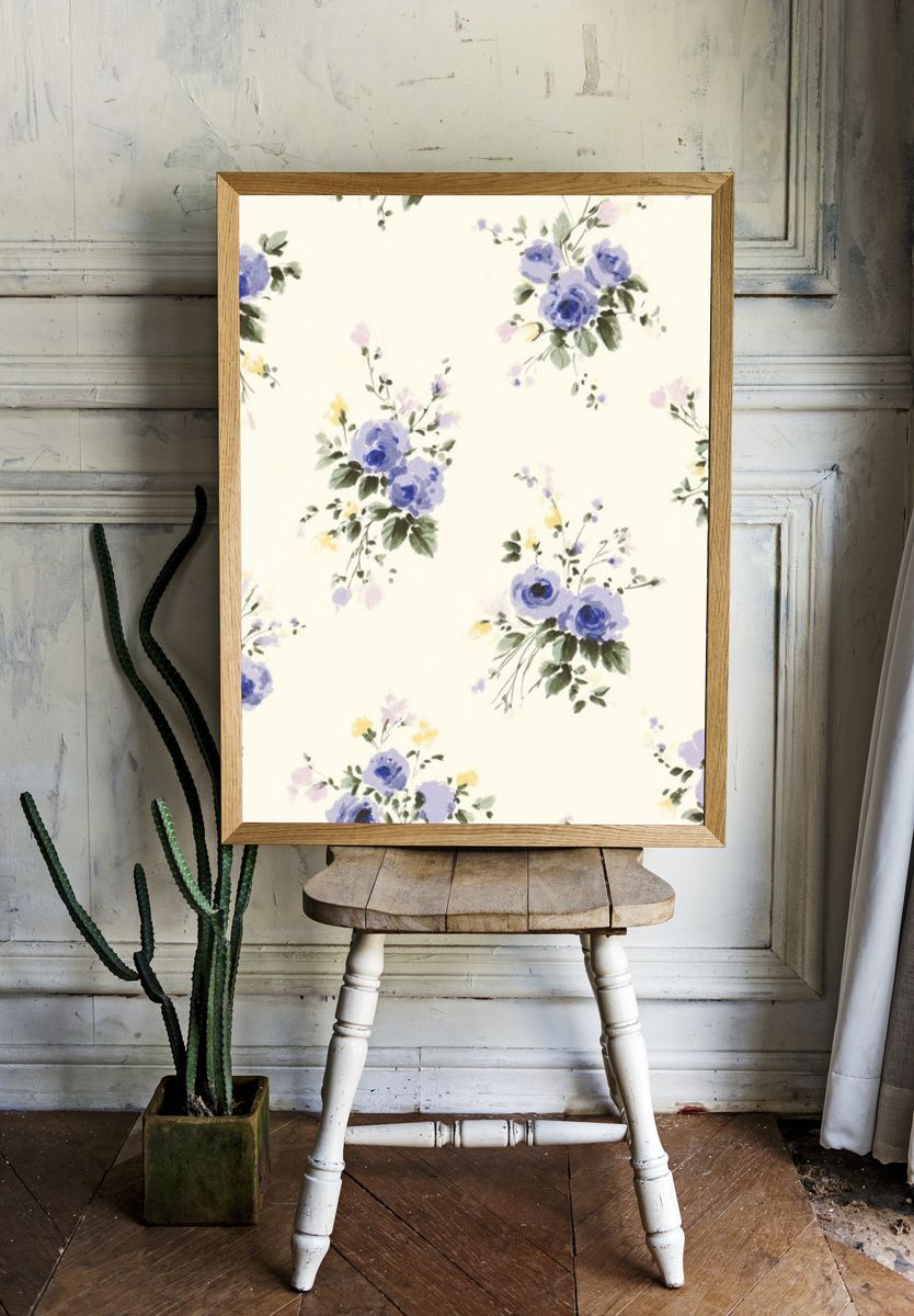Blue Floral Watercolor Pattern Poster. room preview