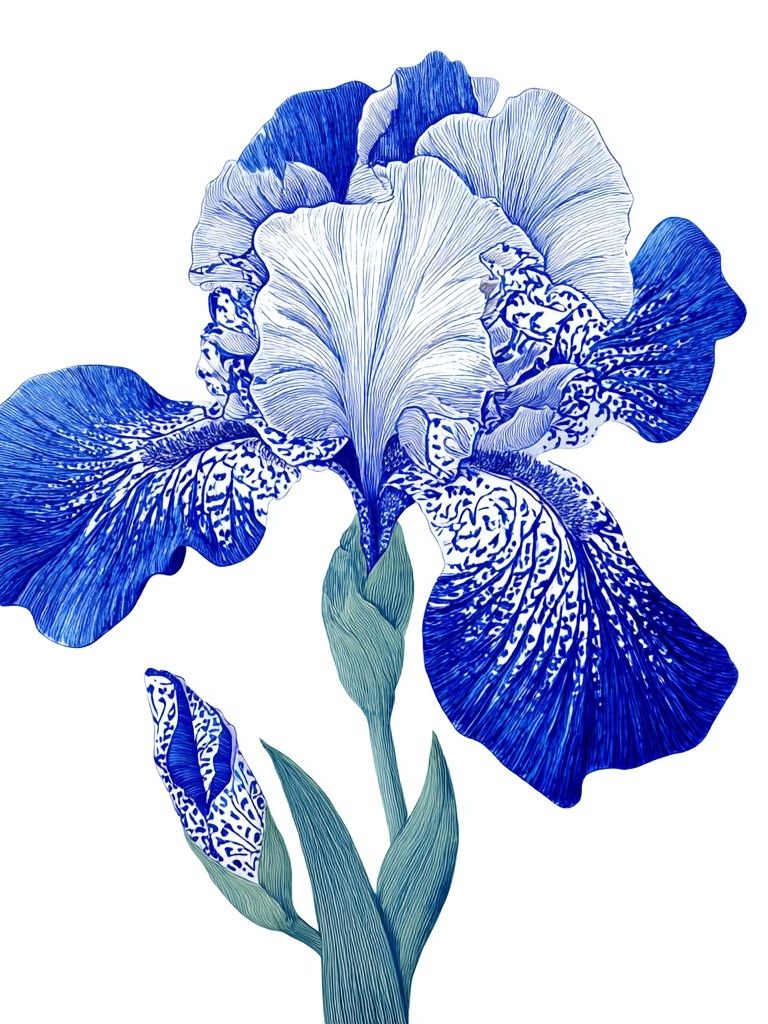 Blue Iris Botanical Print. poster — botanical art
