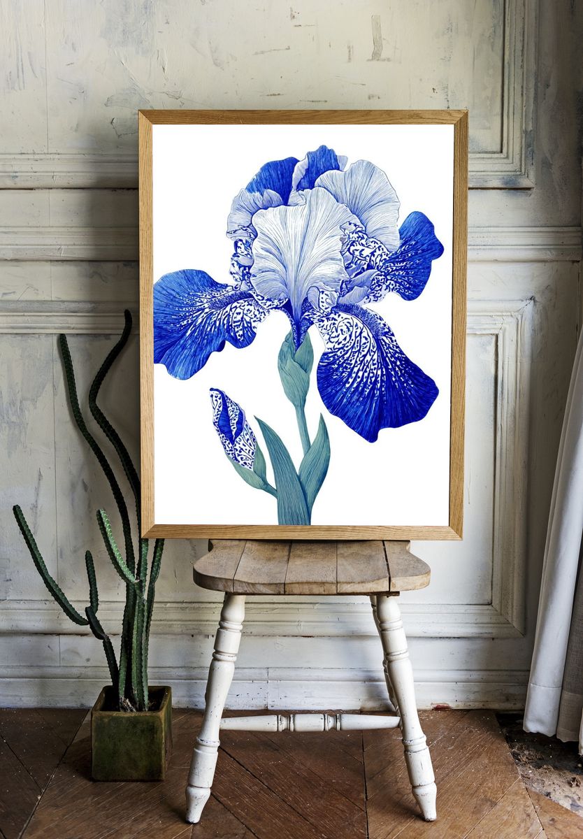 Blue Iris Botanical Print room preview