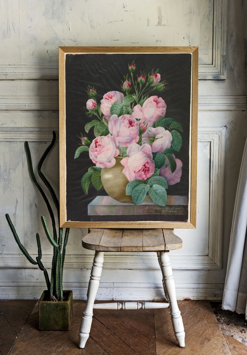Pink Roses in a Vase — Fine Art Print. — room view 1