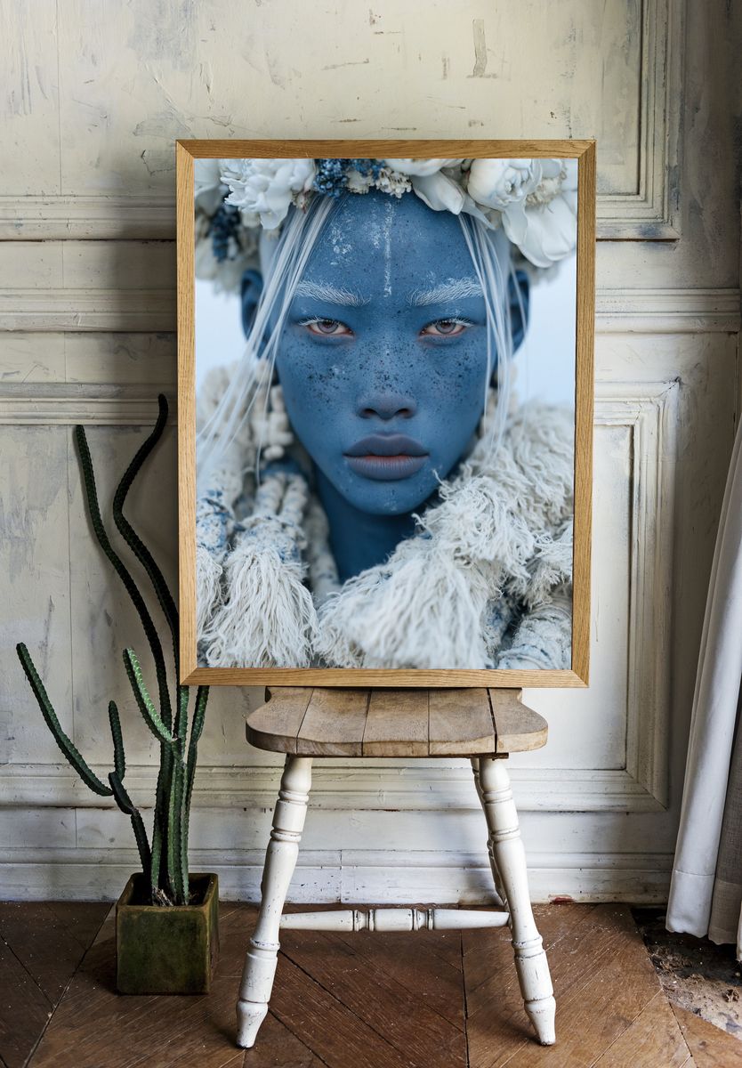 Blue Face Portrait Photography Poster. — room view 1