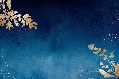 Gold Floral on Blue Background Poster. poster print