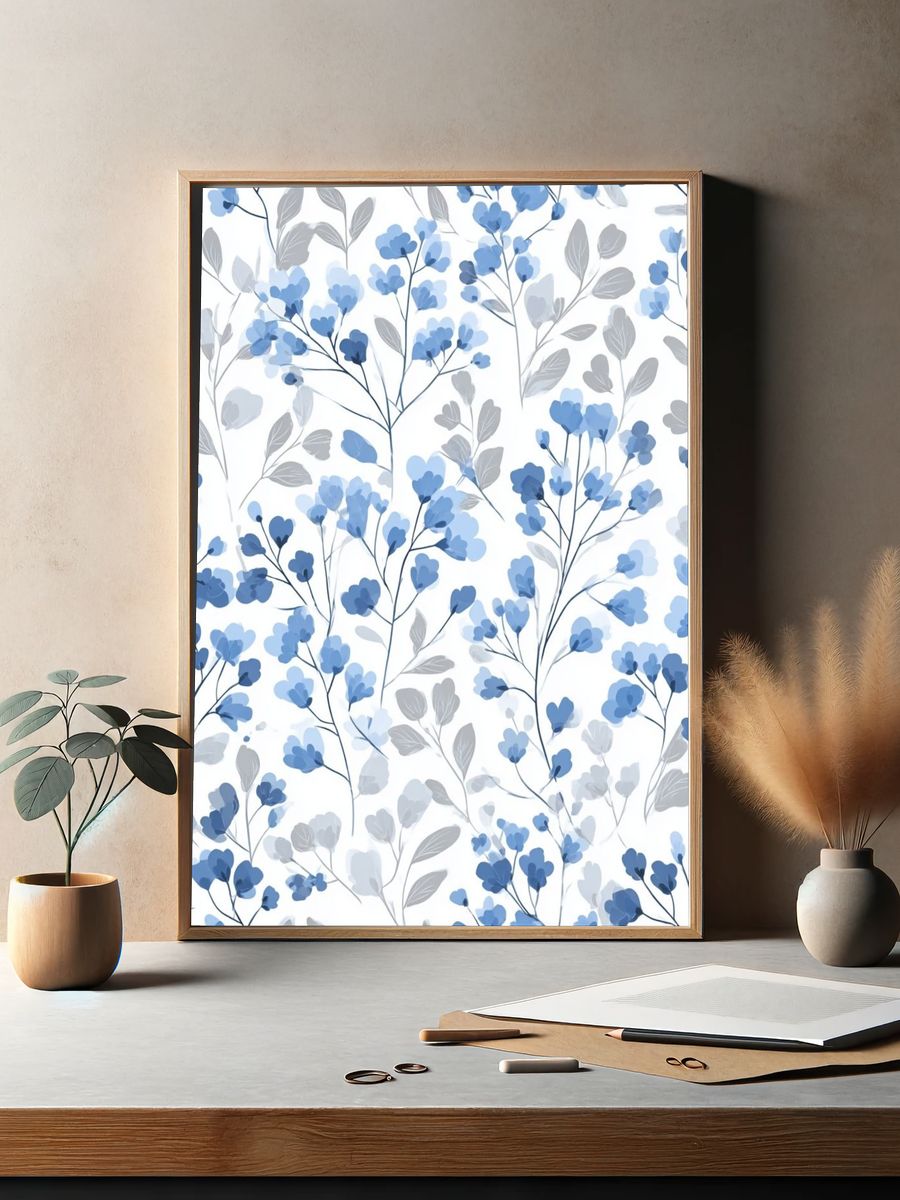 Blue Floral Watercolor Print. — room view 2