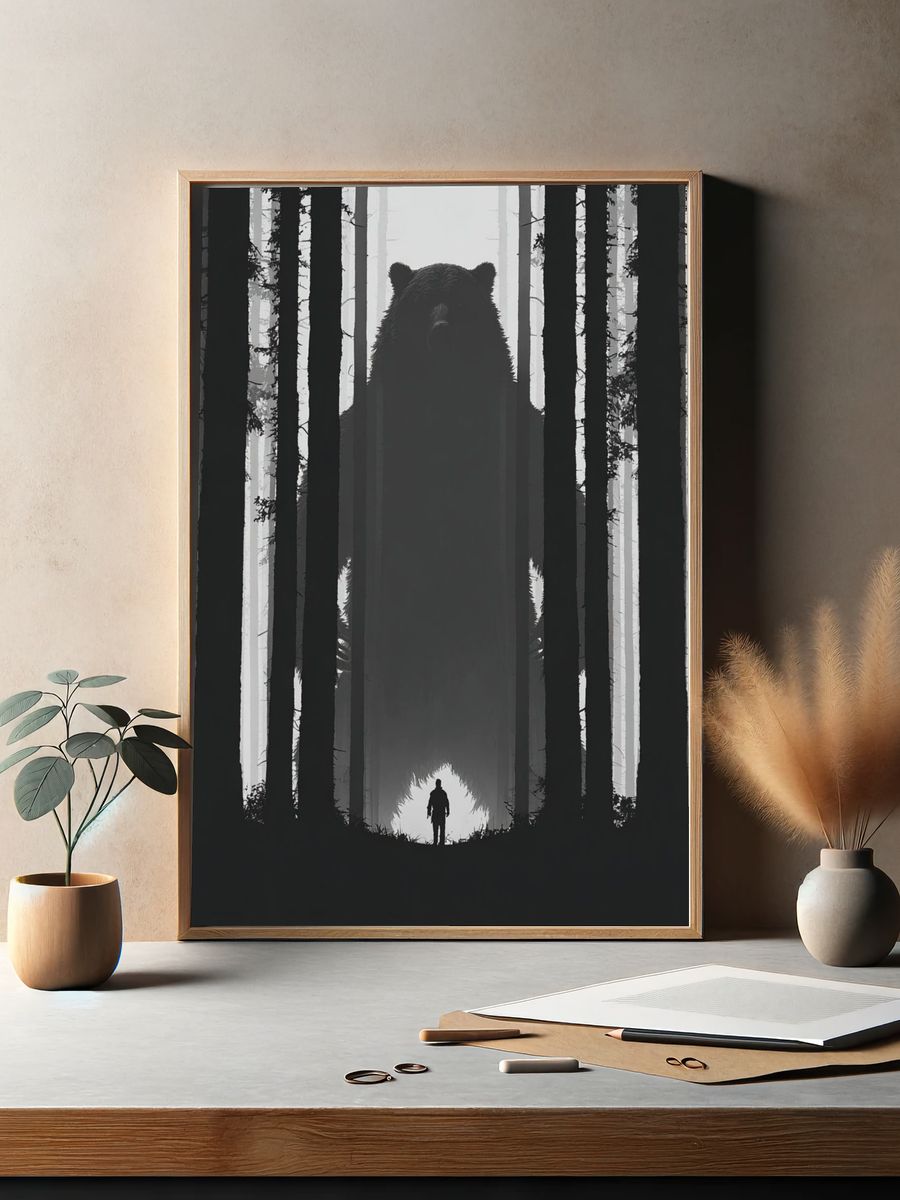 Mysterious Bear in the Forest — Fine Art Print. — room view 2