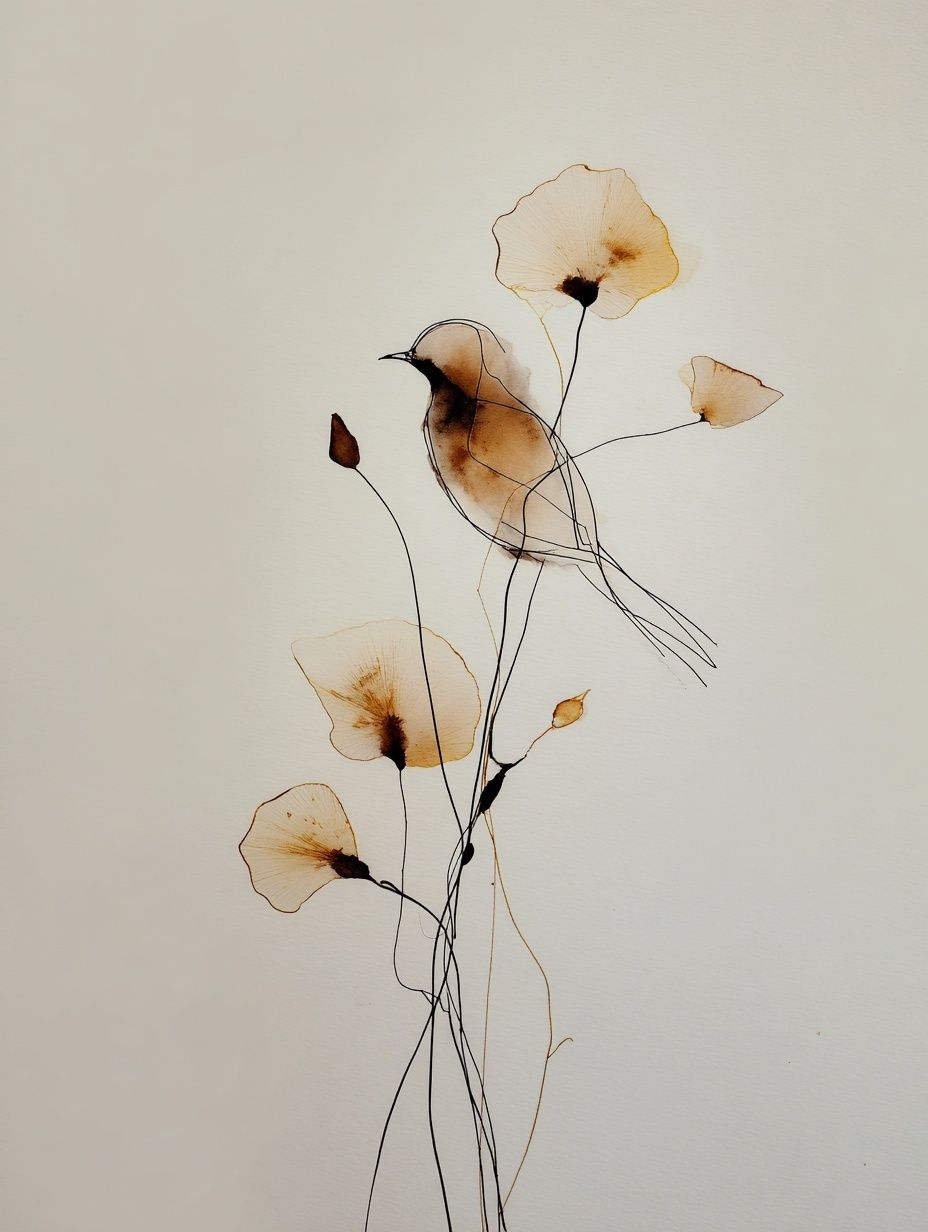 Bird and Flowers — Watercolor Print. poster detail