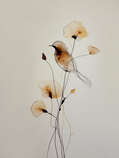 Bird and Flowers — Watercolor Print. poster print