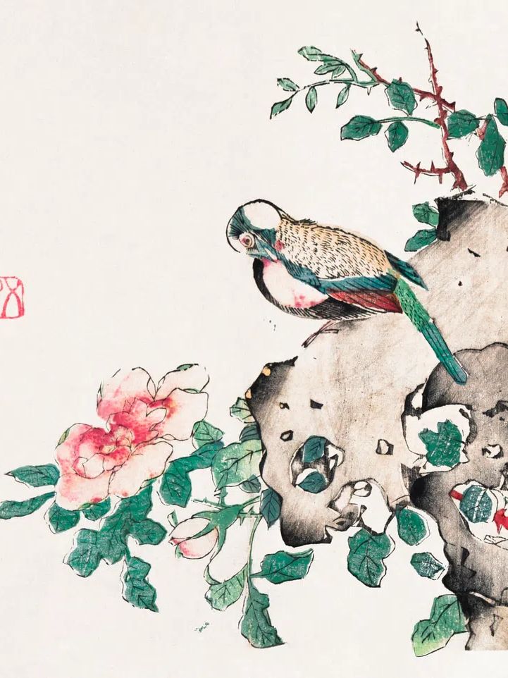 Colorful Bird and Flower — Illustration Print. poster detail
