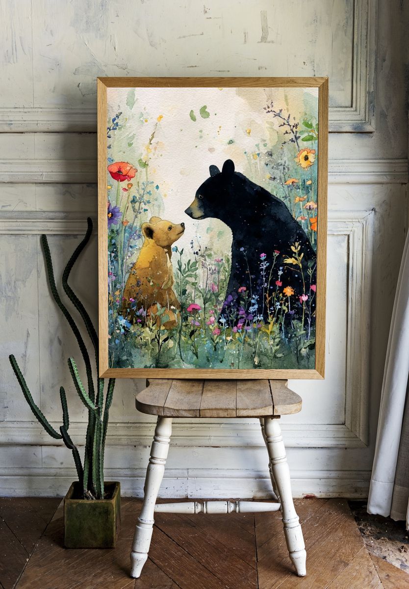 Bear Family — Watercolor Print. room preview