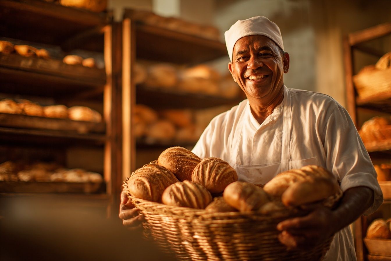 Baker with Fresh Bread — Culinary Photography Print. poster — photography art
