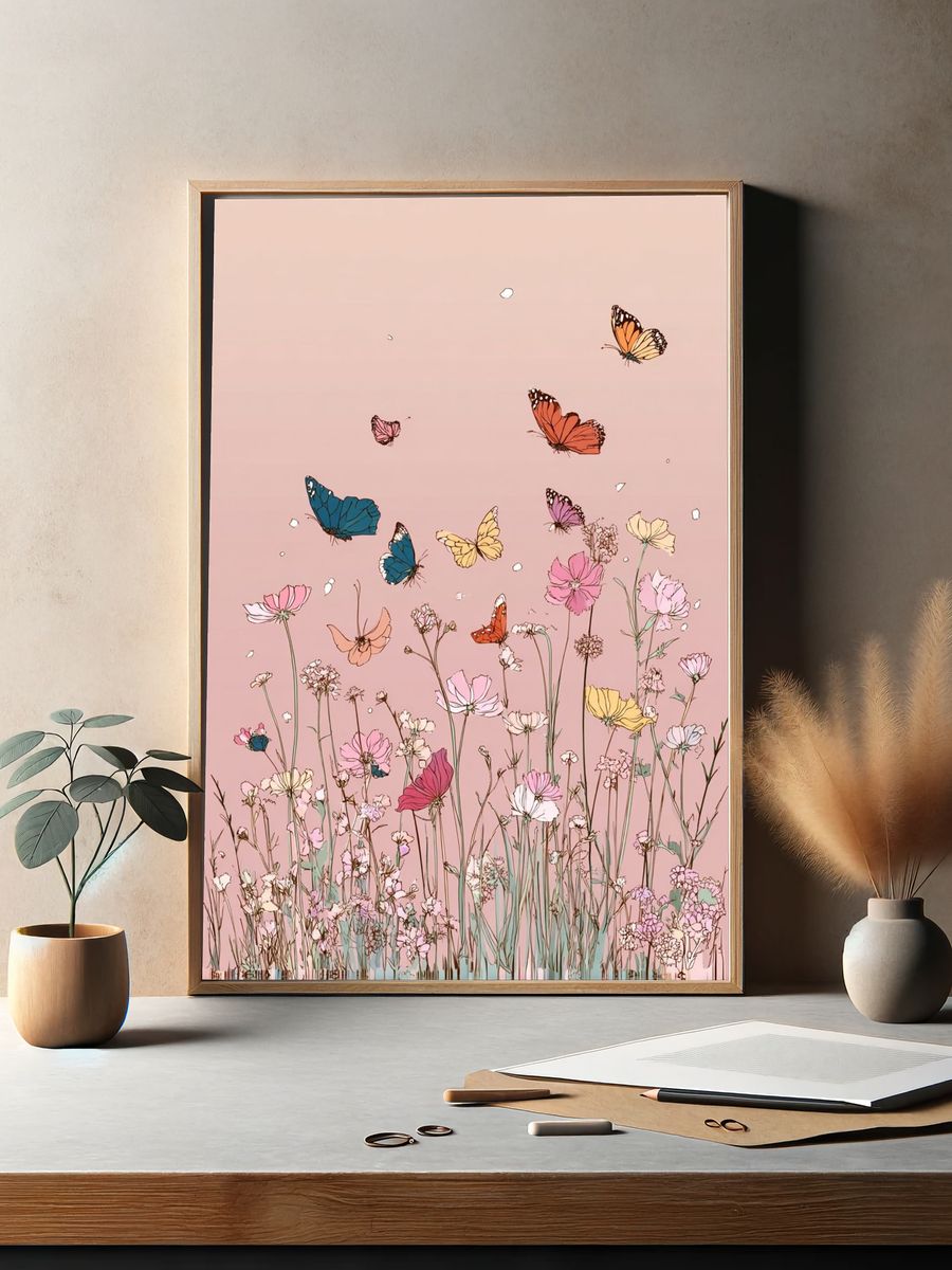 Butterflies and Flowers — Illustration Print. — room view 2