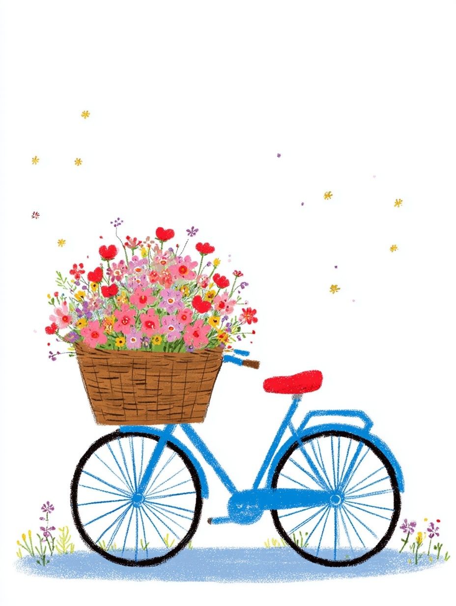 Bicycle with Flowers — Illustration Print. poster detail