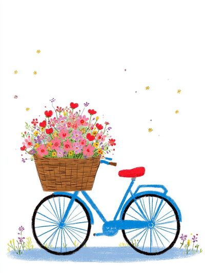 Bicycle with Flowers — Illustration Print. poster print