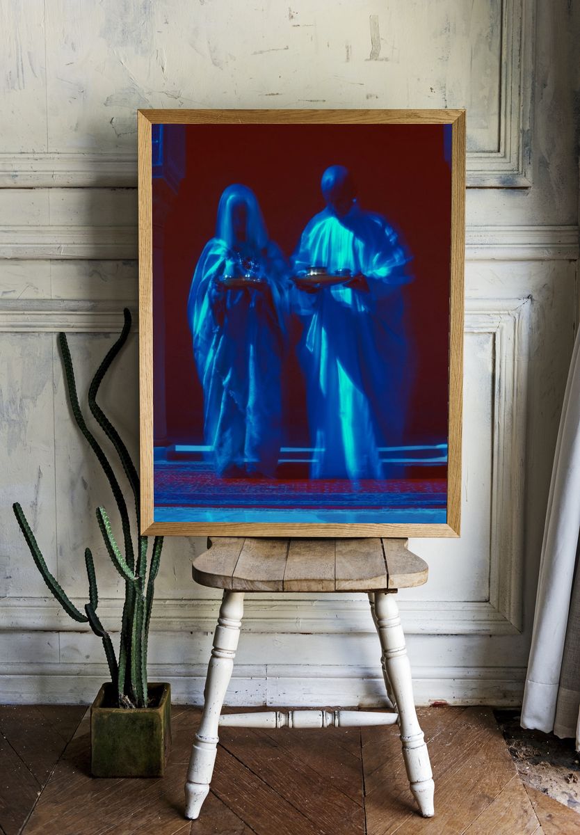 Blue Ritual Figures Photography Print. — room view 1