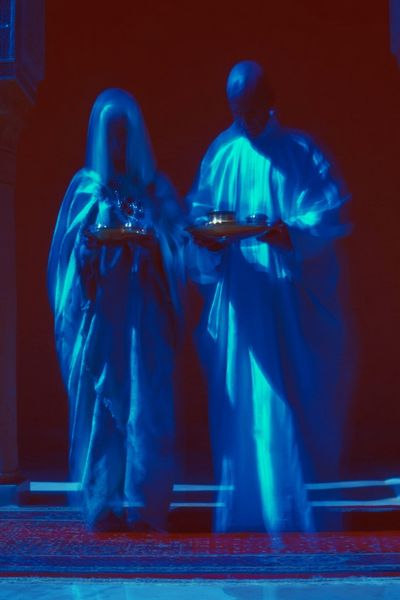Blue Ritual Figures Photography Print. poster