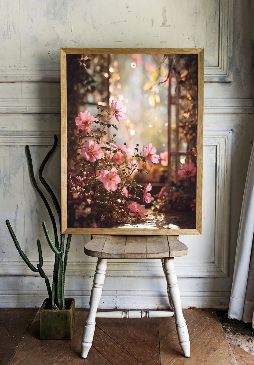Blooming Pink Flowers — Botanical Print room preview