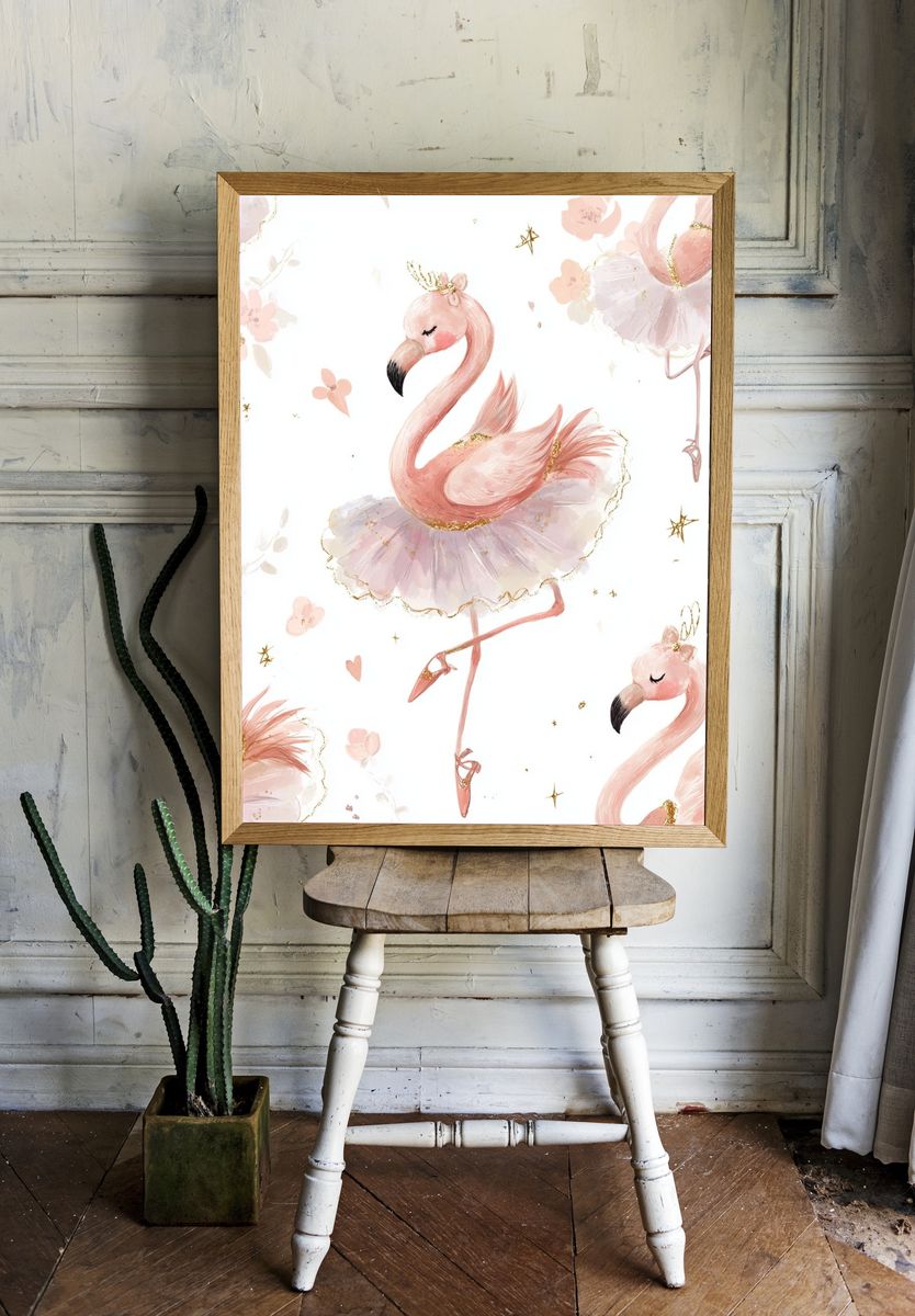Ballet Flamingo Illustration Poster room preview