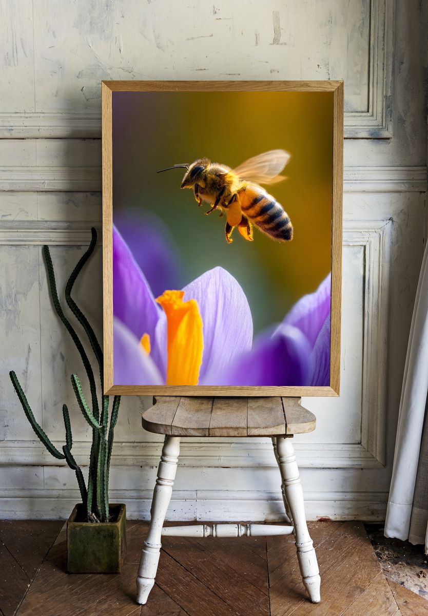 Bee on Flower — Nature Photography Poster. — room view 1