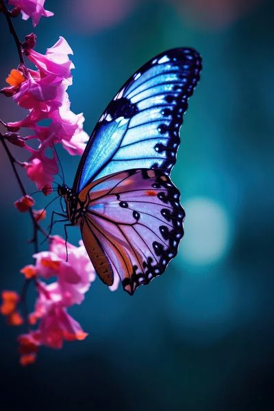 Butterfly on Pink Flowers — Photography Print. poster print