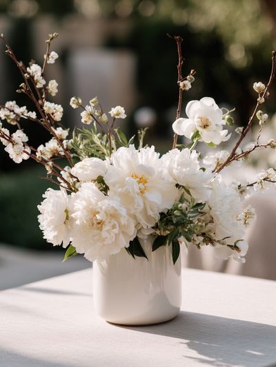 Elegant White Floral Arrangement — Botanical Print. poster print