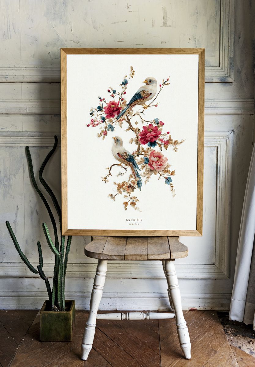 Birds and Flowers — Watercolor Print. — room view 1