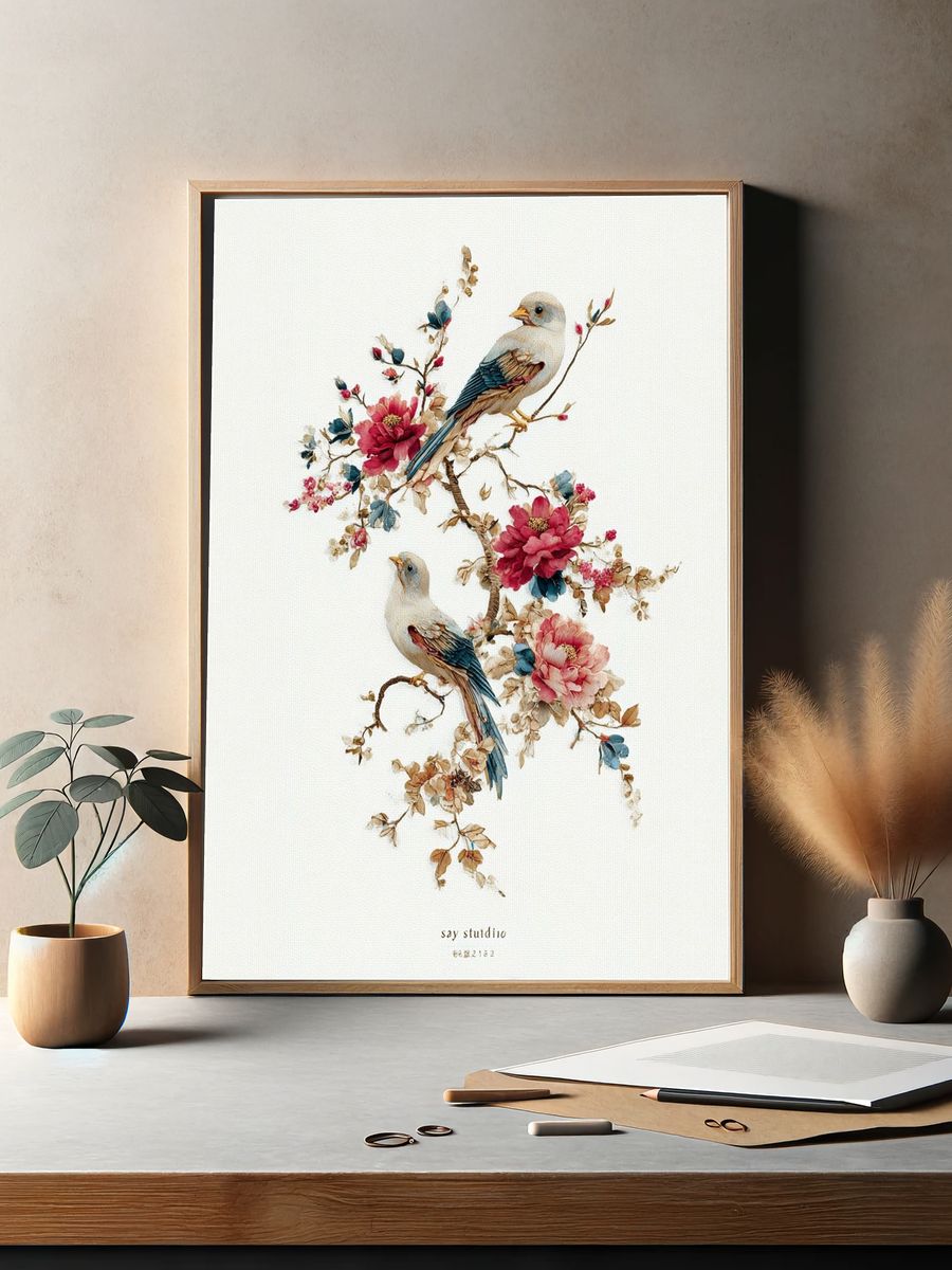 Birds and Flowers — Watercolor Print. — room view 2