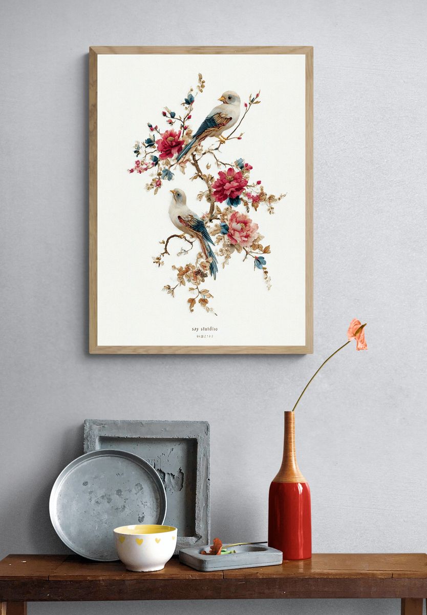 Birds and Flowers — Watercolor Print. — room view 3