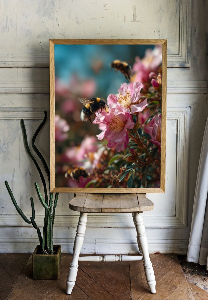 Bee Blossom Garden Photography Poster. — room view 1