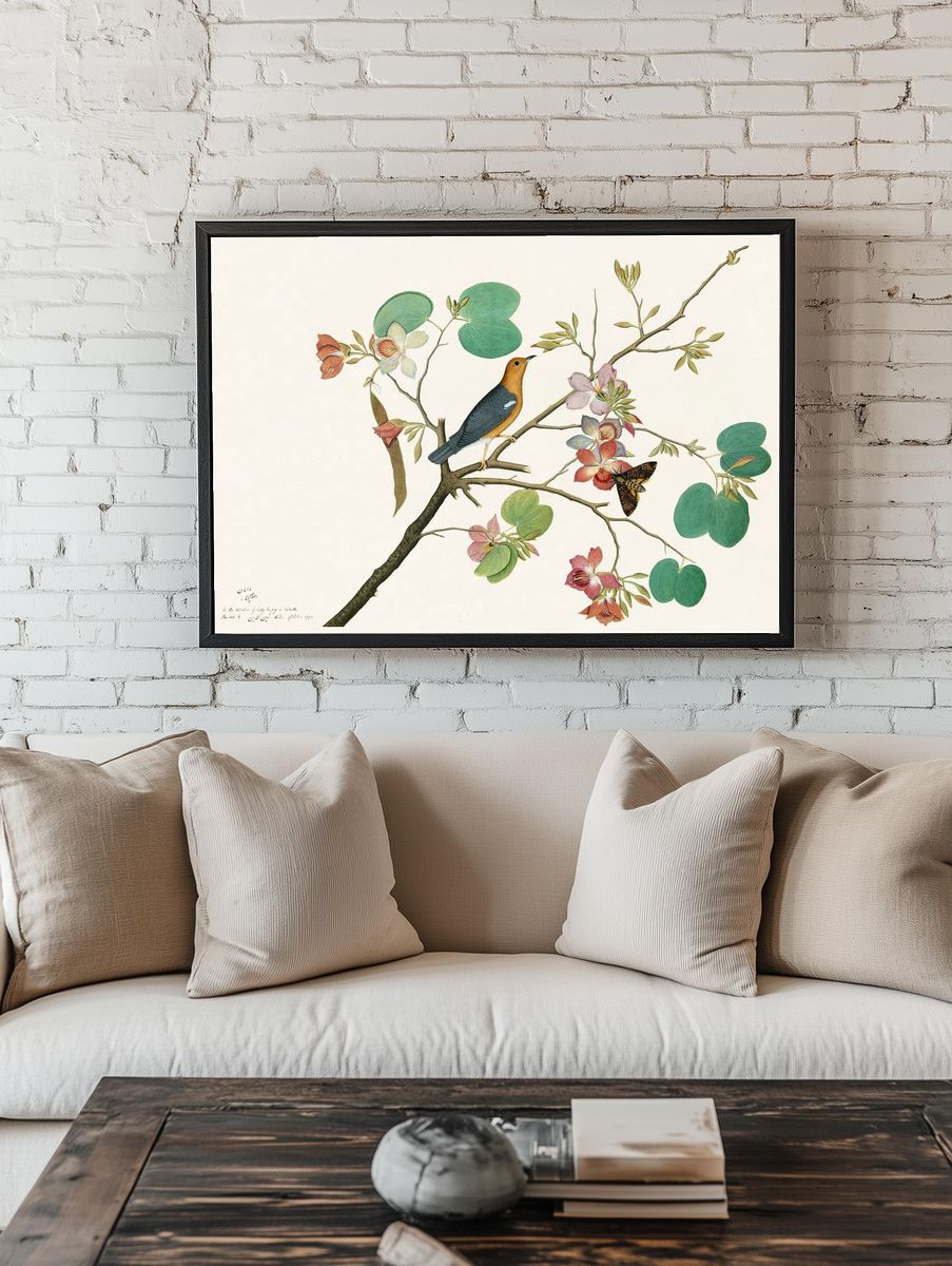 Bird and Flowers — Botanical Print. — room view 1