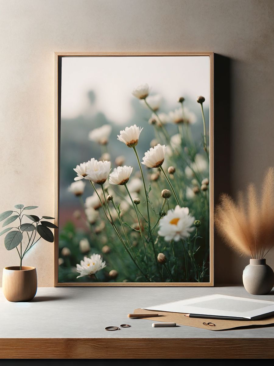 White Daisy Floral Photography Poster. — room view 2