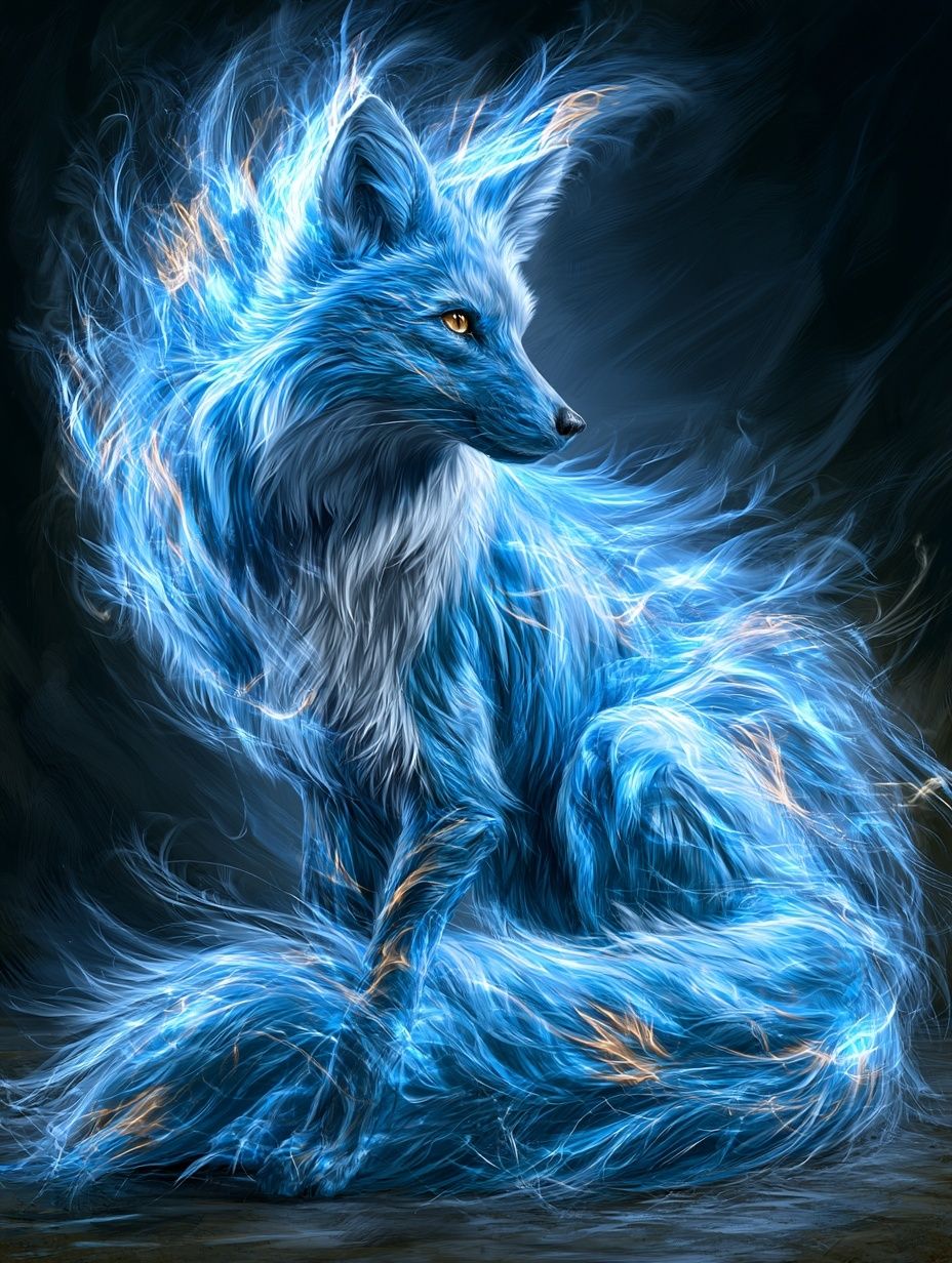 Blue Fox Spirit Illustration Poster. poster — illustration art