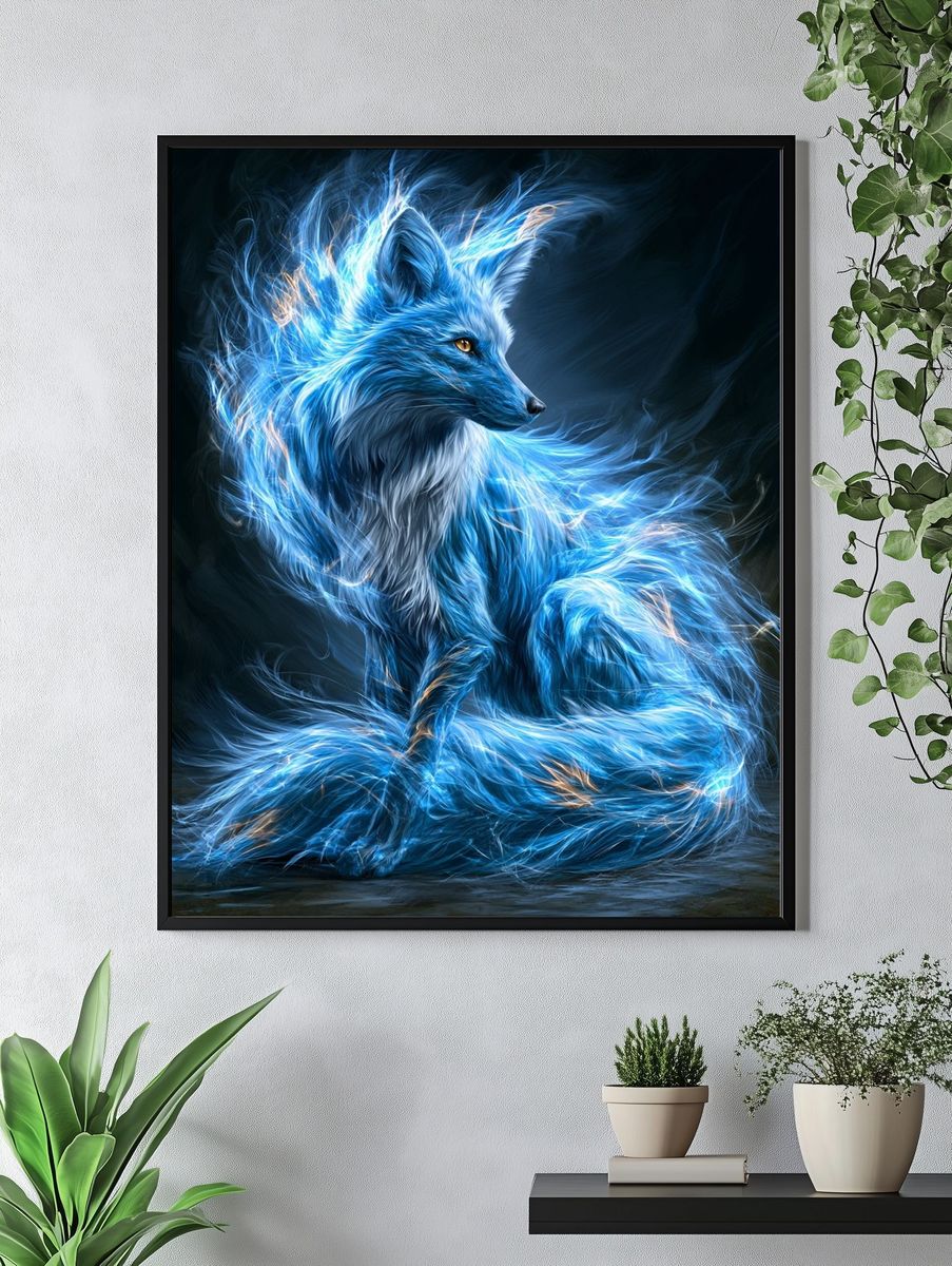 Blue Fox Spirit Illustration Poster. — room view 4