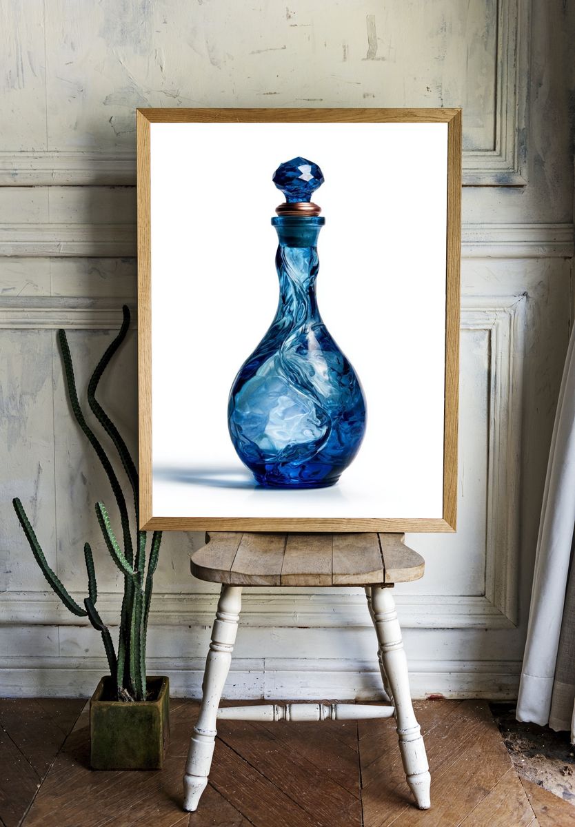 Blue Glass Bottle Still Life Poster. — room view 1