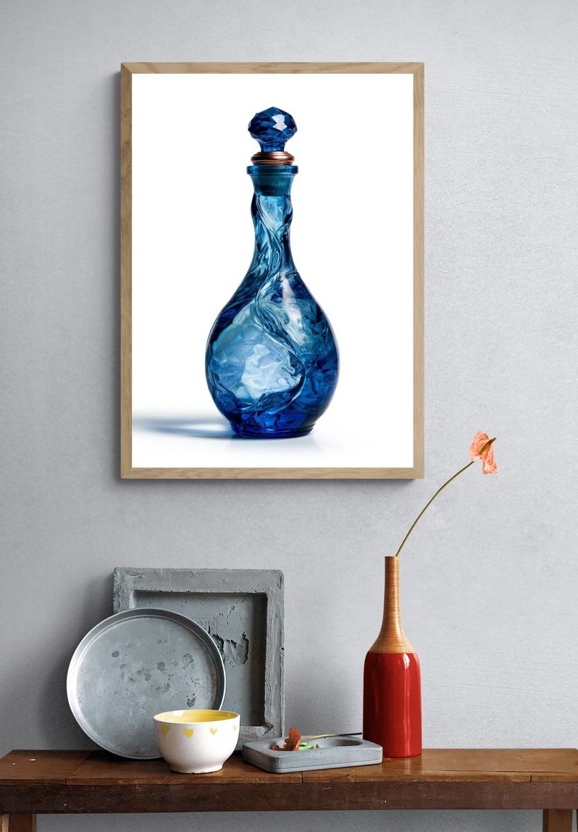 Blue Glass Bottle Still Life Poster. — room view 3