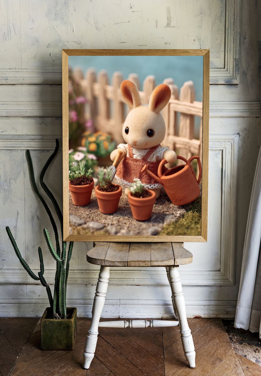 Bunny Gardener — Cute Illustration Print. room preview