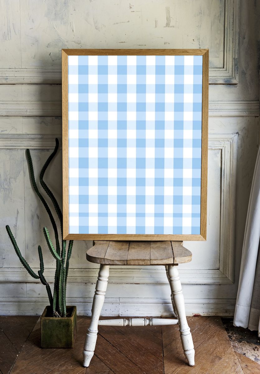 Blue Gingham Pattern Poster room preview