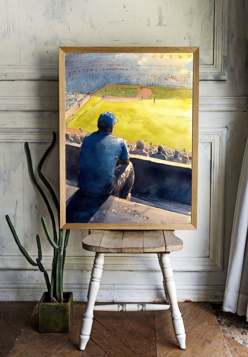 Baseball Game Watercolor Poster. — room view 1
