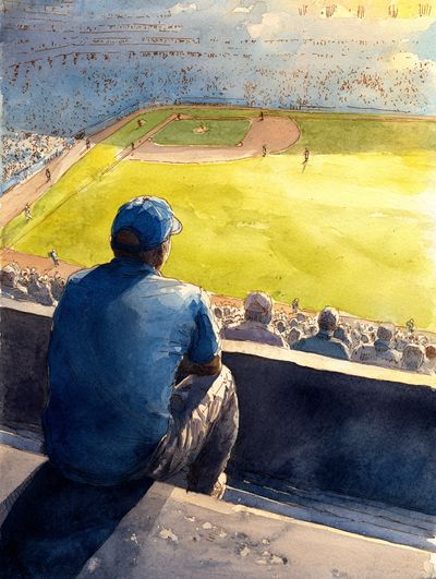 Baseball Game Watercolor Poster.