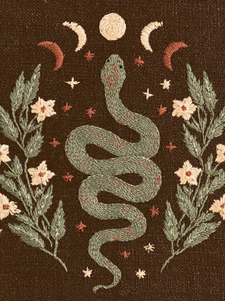 Celestial Snake Embroidery Print. poster detail