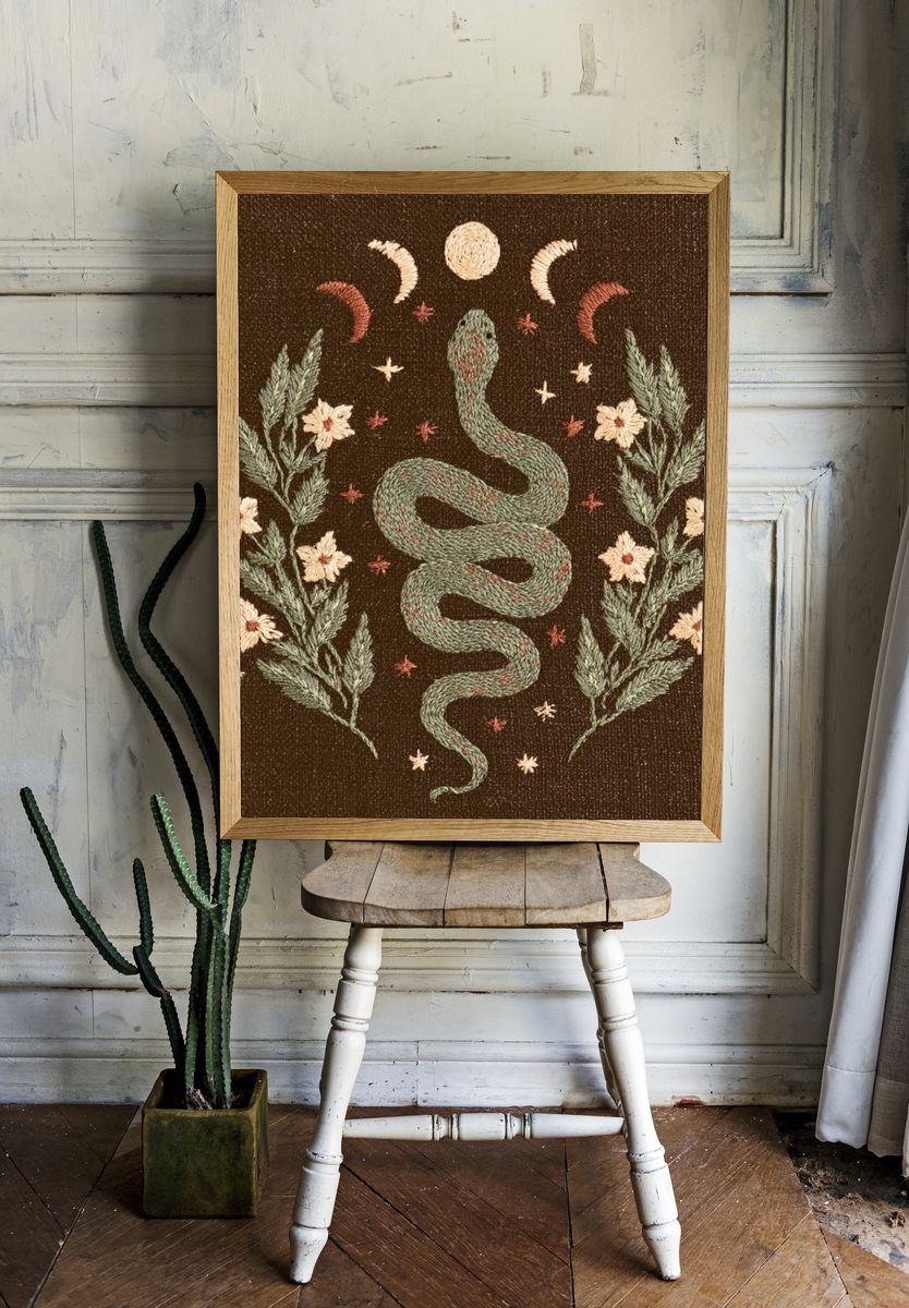 Celestial Snake Embroidery Print. — room view 1